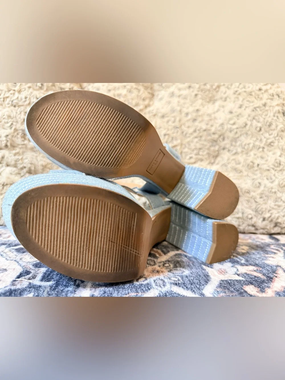 ☀️Sun + Stone Denim Platform Block Heel Sandals Size 6.5 ☀️